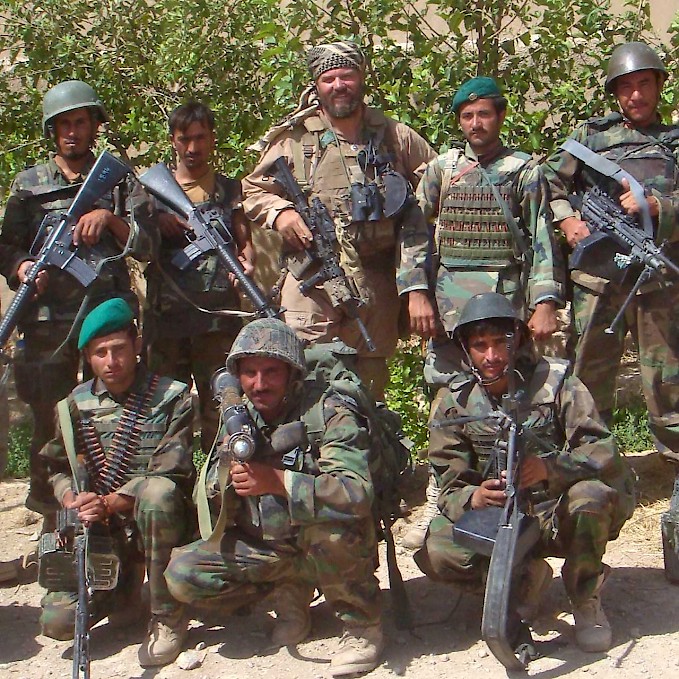 Roger Parrino with members of the Afghan Army in Nawzad, Afghanistan (Source: Roger Parrino, 2009).