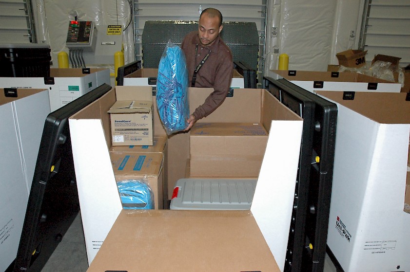 During the 2014 Ebola response, the SNS procured a small cache of personal protective equipment that was prepared and ready to deploy if supplies ran out for a U.S. healthcare facility that was treating an Ebola patient. (Source: Strategic National Stockpile)