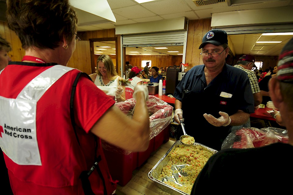 Red Cross Volunteers Working in Winnie Texas shelter after Hurricane Ike