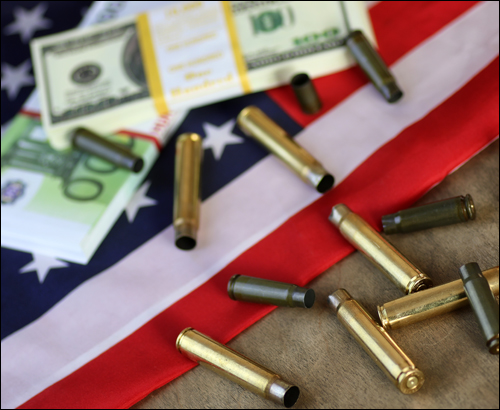 Bullets, money and the American flag.