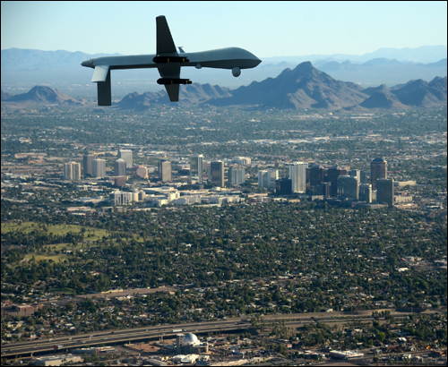 Drone flying over U.S. City