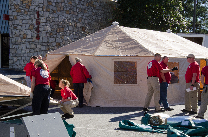 Disaster medical responders practice setting up a Base of Operations.