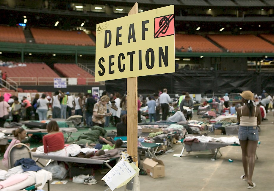 Deaf section for Hurricane Katrina evacuees at the Houston Astrodome. (Source: FEMA photo/Andrea Booher, 9 September 2005, Houston, TX)