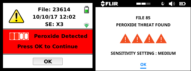 Peroxide alarm screens on TrueTrace®-based sensor (Source: FLIR, 2018).