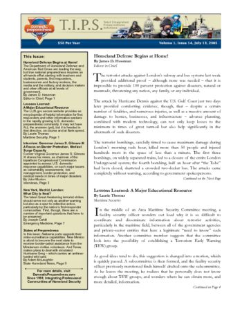 T.I.P.S. (Total Integrated Preparedness Solutions) Volume I, Issue 14 | DomPrep Journal
