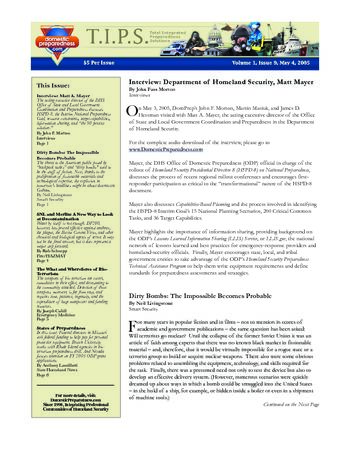 T.I.P.S. (Total Integrated Preparedness Solutions) Volume I, Issue 9 | DomPrep Journal