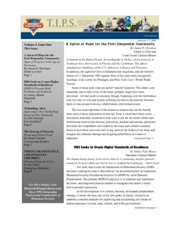 T.I.P.S. (Total Integrated Preparedness Solutions) Volume I, Issue 1 | DomPrep Journal