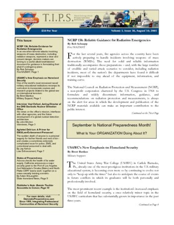 T.I.P.S. (Total Integrated Preparedness Solutions) Volume I, Issue 16 | DomPrep Journal