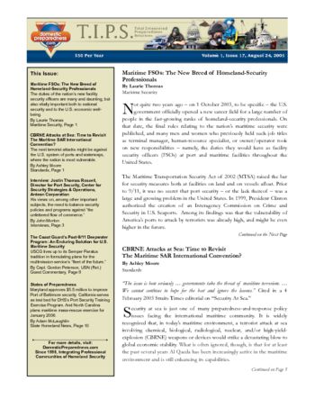 T.I.P.S. (Total Integrated Preparedness Solutions) Volume I, Issue 17 | DomPrep Journal